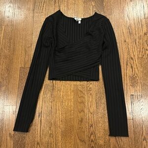 Princess Polly black Abigail ribbed wrap crop top long sleeve size 6
